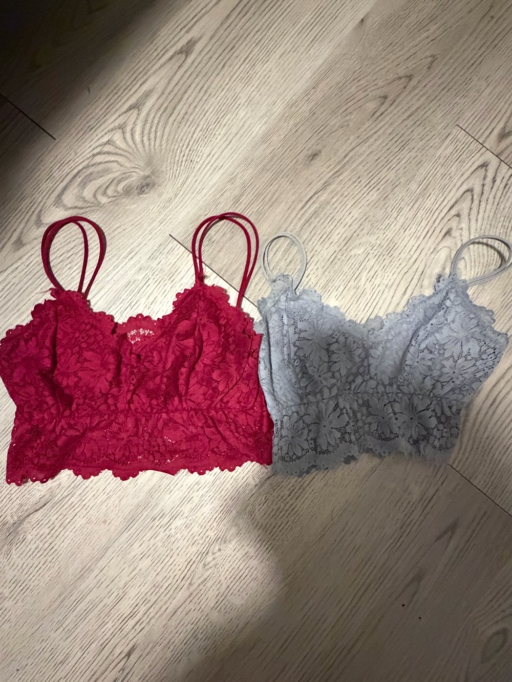 Source Unknown Red & Light Gray Lace Bralette Duo